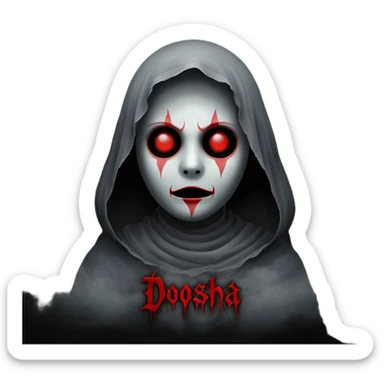Dark horror wallpaper, 1080x2400, smoky grey charcoal background, subtle eerie light, misty fog, floating dust ("dhoasha dhoasha"), centered distressed text "ROJONI" with faint red smears and inner shadow, cinematic grain, spooky vibe --ar 9:20 --v 5 sticker