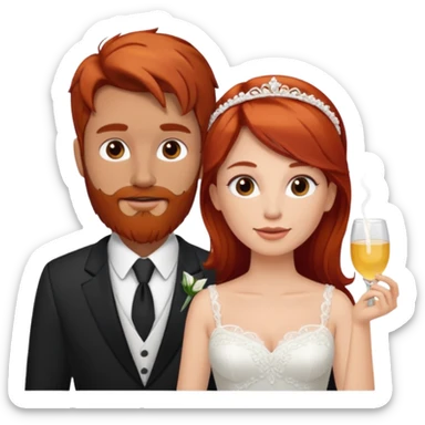 Red hair bride and brown hair groom with beard on honeymoon sticker