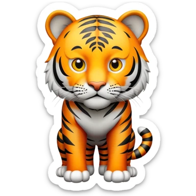cinematic-tiger-realistic-full-body-standing-emoji,-massive-striped-frame-exuding-power-and-grace,-bold-orange-fur-with-thick-black-stripes,-head-tilted-dramatically,-piercing-yellow-eyes-focused-intensely,-simplified-yet-realistic-focused-features,-highly-detailed,-glowing-with-an-almost-sarcastic-glow sticker