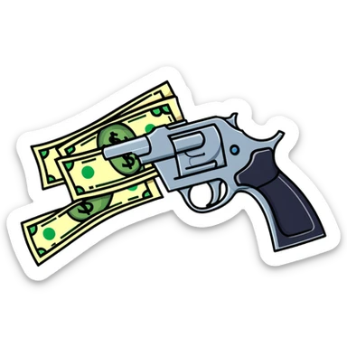 money gun spraying dollar bills sticker