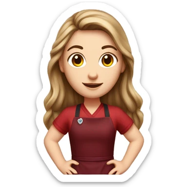 a white girl with long brown hair in a burgundy apron sticker