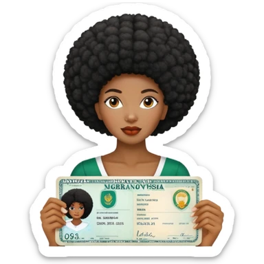 Nigeria, travel visa, with black woman, afro hair, photo on it. sticker