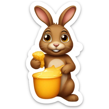 Brown bunny holding honey sticker