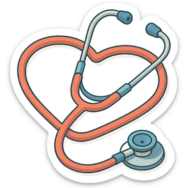stethoscope lying in the shape of a heart, 2D isometric style, detailed drawing, detailed shadows and highlights, clean contours, soft lighting, transparent background sticker