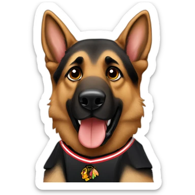 German shepherd wearing chicago blackhawks jersey sticker
