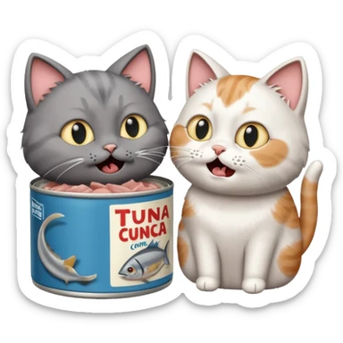 Two cats arguing over TUNA sticker