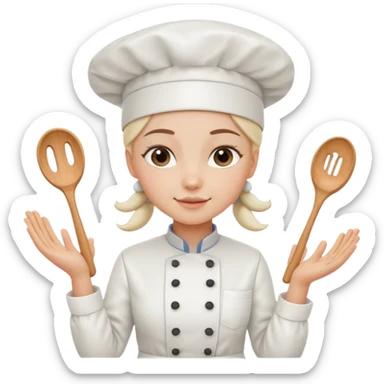 Young female baker - white chef hat, holding cream piping bags in both hands sticker