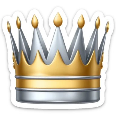 A luxury silver crown emoji, chrome metallic finish, smooth rounded edges, subtle sparkle, polished reflective surface, cute proportions, iOS emoji style, centered on a clean white background, soft studio lighting, no outlines sticker