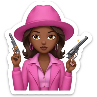 melanin girl smoking and holding gun pink sticker