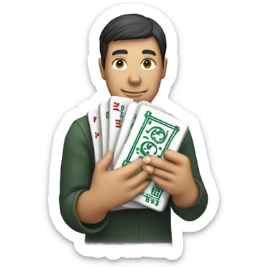 me holding mahjong tile sticker