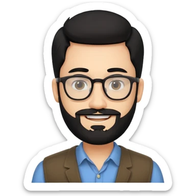 man with beard and glasses black hair sticker