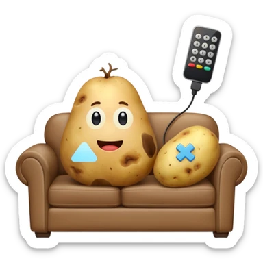A potato on a couch watching tv sticker