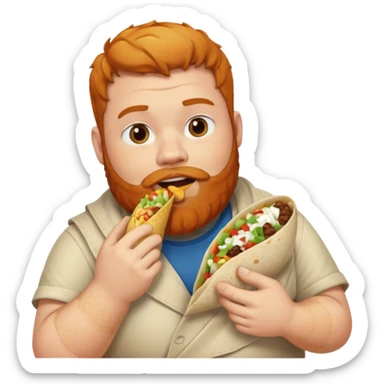 a fat ginger guy with a beard eating a burrito  sticker