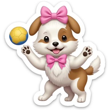 girly dog with a pink bow jumping in the air to catch a ball sticker