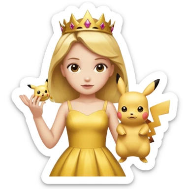 Princess with gold dress on and Pikachu sticker