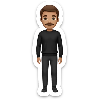 man with mustache, brown hair, 33years old, shirt, high temple Black pullover with a white shirt underneath and black fabric trousers 👕🖤👖 sticker