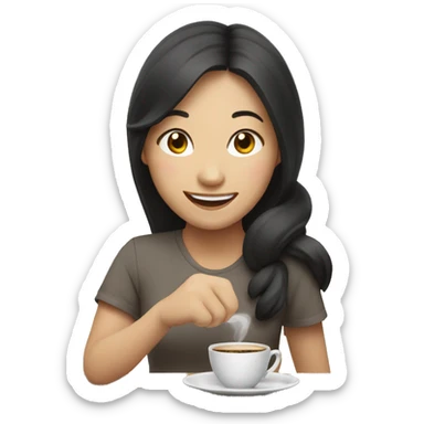 happy asian girl and grabbing coffee sticker