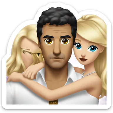 Tony Montana serious with 2 beautiful blondes with their arms around him sticker