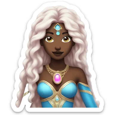 magical diva with pink andromedan skin long hair and blue eyes glowing third eye sticker