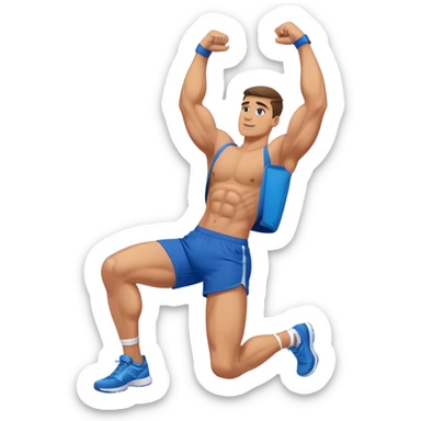 buff guy blue shorts stretching quadriceps sticker