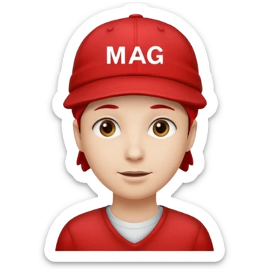 Red cap on a person that says M.A.G.A. on the hat sticker