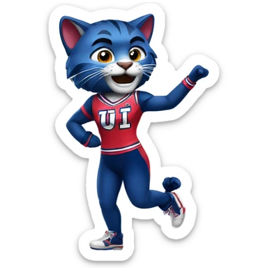 U of a Wilma mascot wildcat with cheerleading outfit  sticker