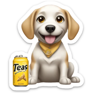 A dog holding a 12 pack of twisted teas sticker