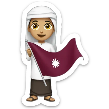 Arabic boy holding Qatar flag sticker