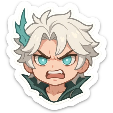 Viego from League of Legends, chibi style emote, only head, angry expression sticker