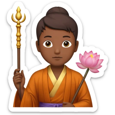 asian man with lotus, scepter, buddhism, lotus sticker