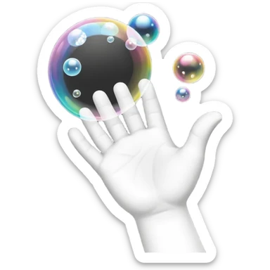 Simple black and white icon showing a single hand with soap bubbles on it, easy to recognise for all ages and languages, flat style, no text, isolated on plain background sticker