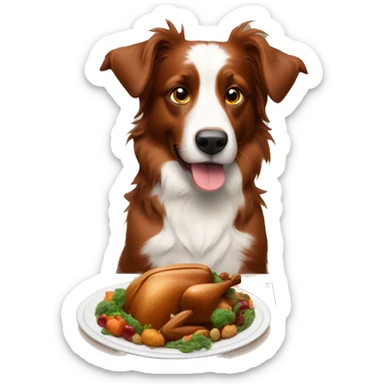 Red tri Aussie eating thanksgiving dinner sticker