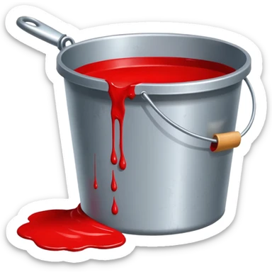 paint bucket, only bucket, spilled paint, red color sticker