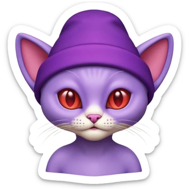 purple alien cat with no fur and red hat sticker
