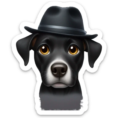 Black dog wearing a hat sticker