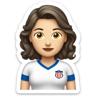 Mujer gordita. Pelo color blanco corto. Con camiseta Atleti  sticker