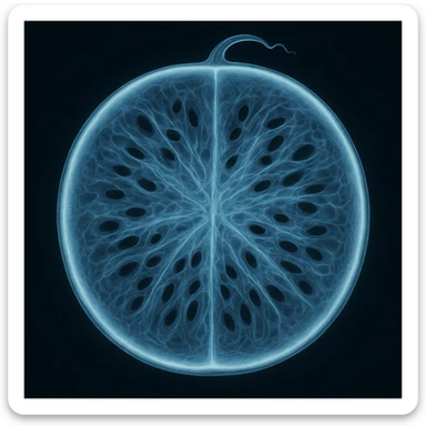 scientific x-ray visualization of a watermelon, focusing on internal details sticker