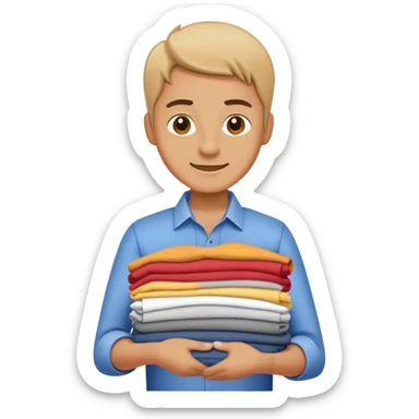 person folding clothes, neat stack of shirts, cheerful and tidy sticker