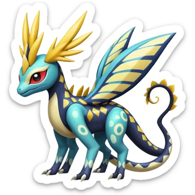 zig-zag-patterned tribal tropical hot spotted Meloetta-Dialga-Giratina-Noibat-Pokémon-Fakémon-fusion-hybrid-creature sticker