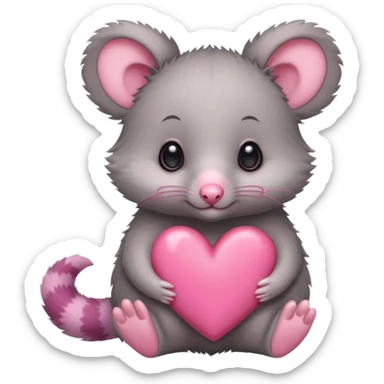 Cute baby possum with hearts sticker