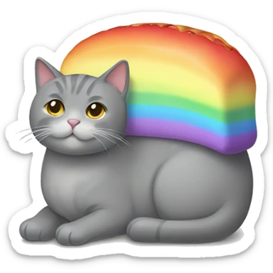 grey cat with loaf of rainbow bread as its body sticker