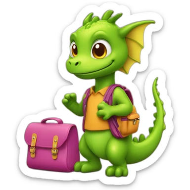 little dragon with school bag 2 sticker