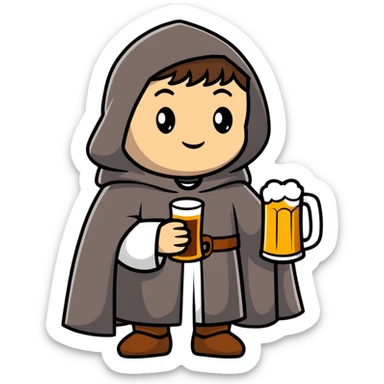 young medieval pilgrim with cloak and beer bottle sticker