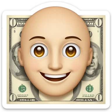 very happy face with dollar signs for eyes sticker