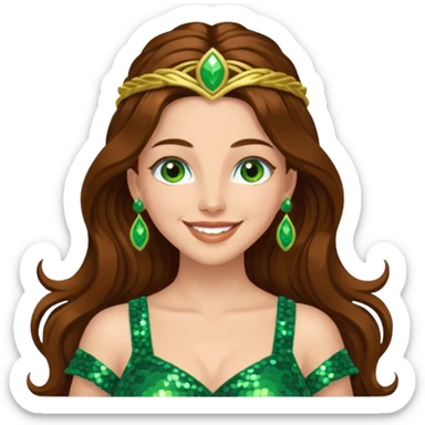 Terra, Goddess of Earth from Gods and Goddesses with long brown hair, green sequin outfit sticker