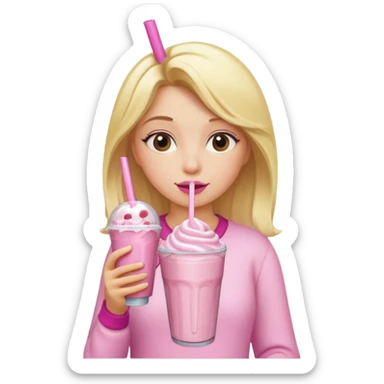 Blonde Girl drinking a pink milkshake sticker