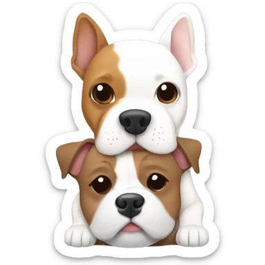 Two dogs, a White Bull terrier, and a brown-and-tan frenchie hugging sticker