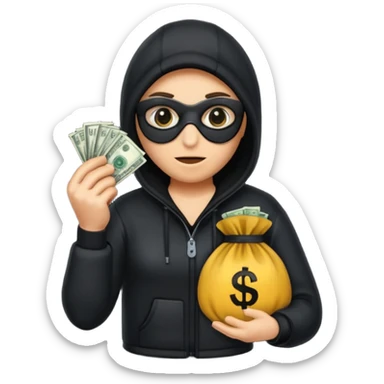 Robber with money na mão direita com uma blusa de frio preta  sticker