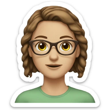 White girl with green eyes and brown hair with clear glasses sticker