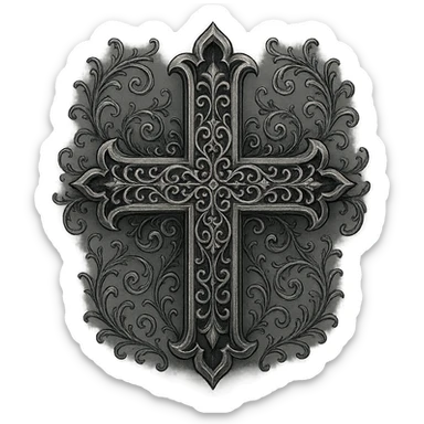 gothic cross, silver filigree, baroque gothic, elegant and mysterious sticker